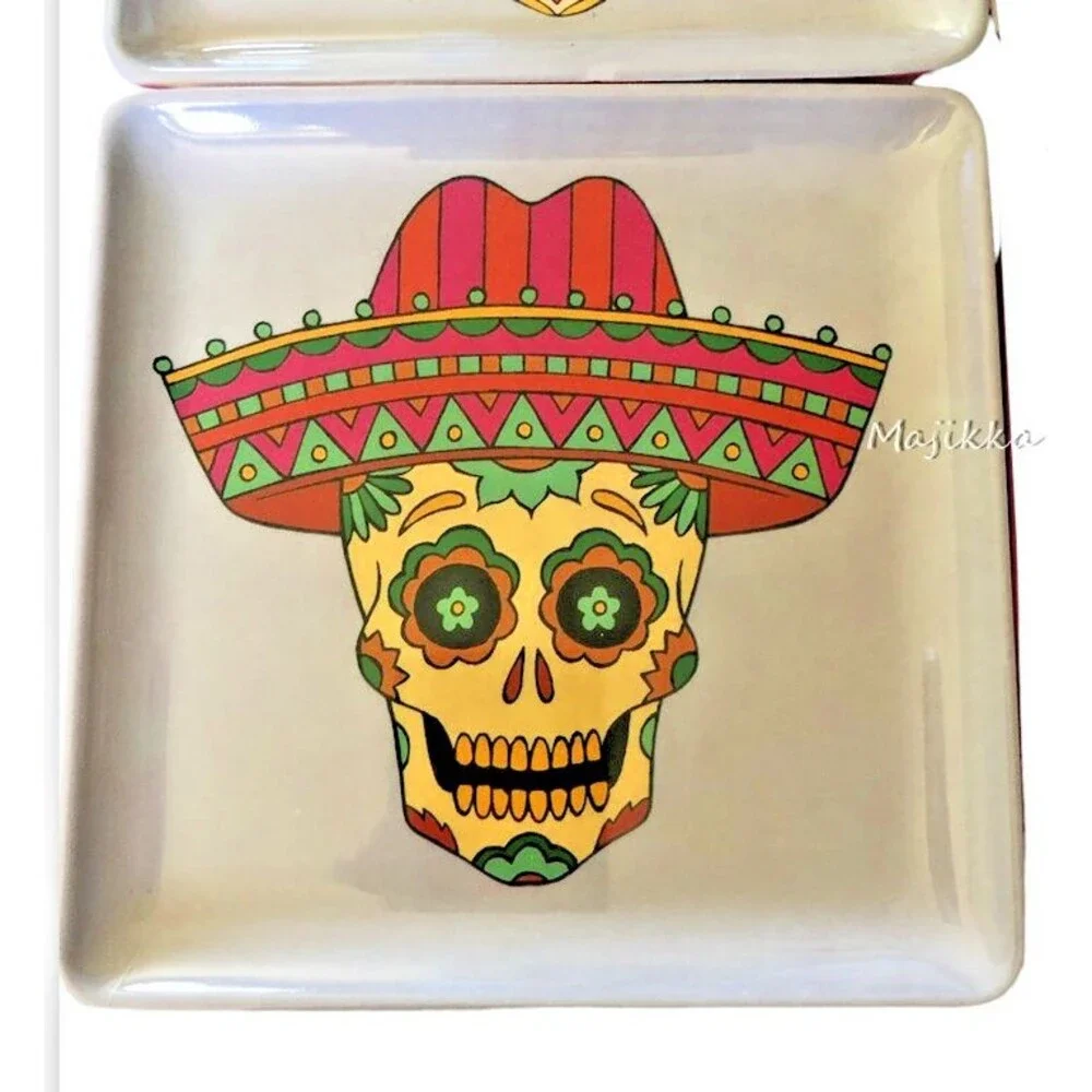 13th &Elm Day Of The Dead Skull Halloween Melamine Plates App Girl Boy Set Of 4